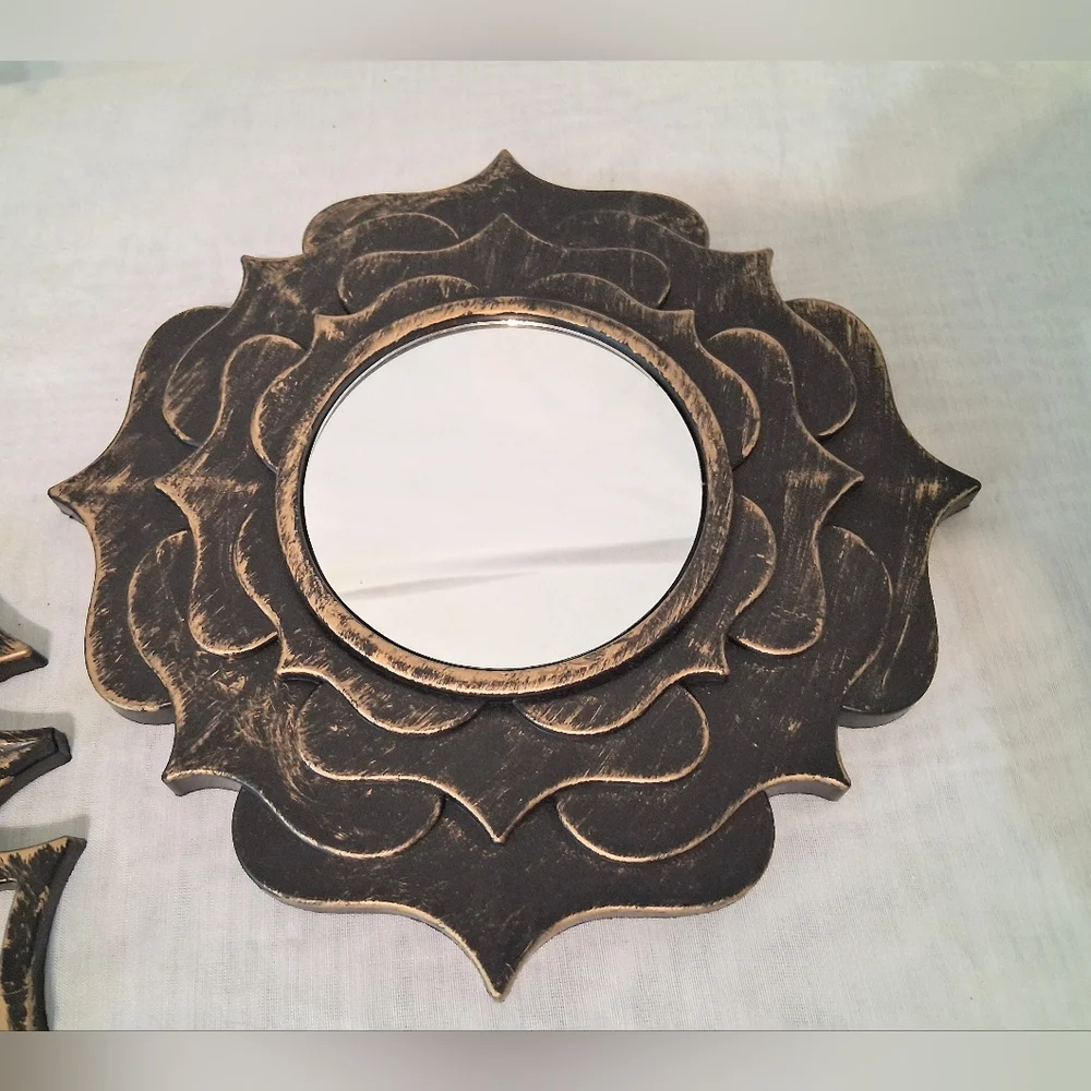 Grouping Of 3 Black & Gold Wall Decor/Mirrors